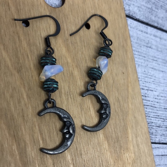 Artisan luna half moon boho statement festival earrings free necklace - Picture 4 of 5